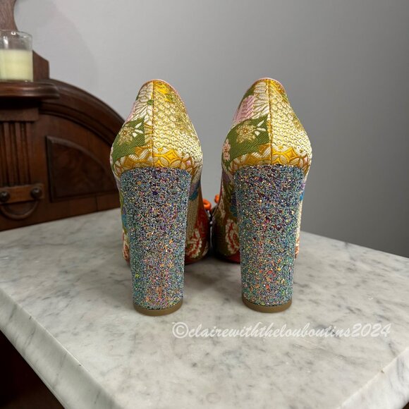Christian Louboutin Dolly Dola 100 Pollen Brocade Obi Pumps size 38 - Picture 3 of 6